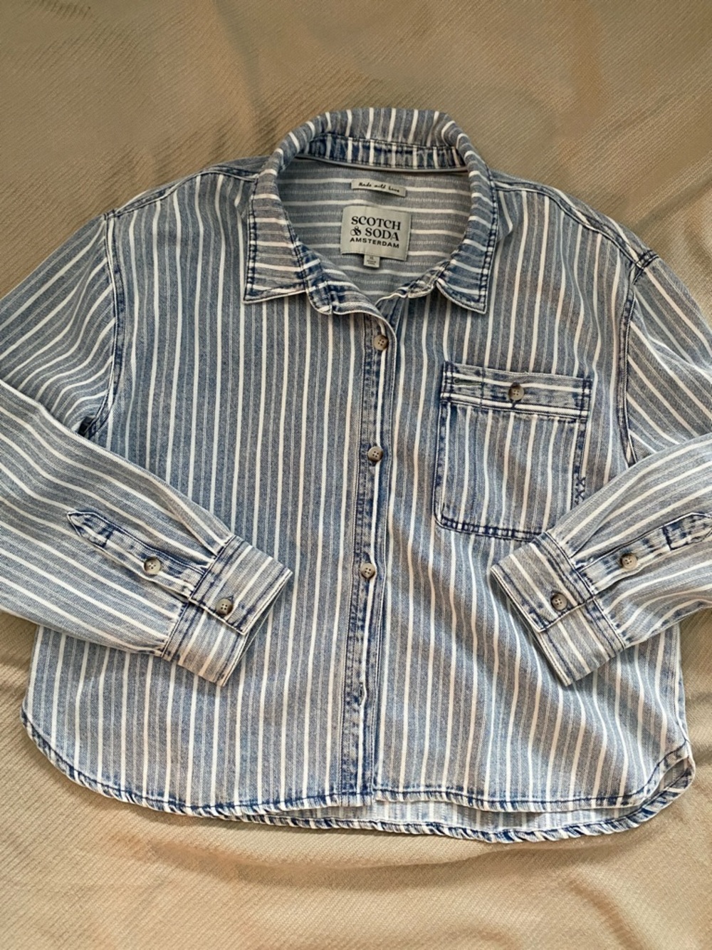Scotch & Soda Blue and White Striped Button-Front Shirt